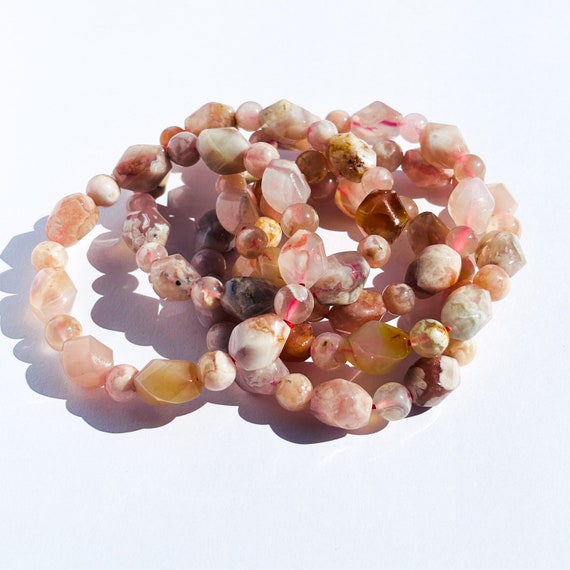 Handmade Pink Flower Agate Crystal Bracelet - image 8