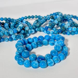 Blue Apatite Crystal Round Bead Stretch Bracelet