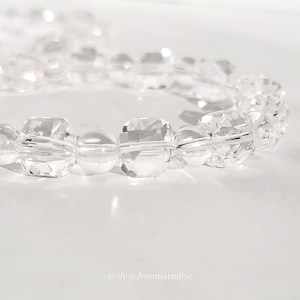 Clear Quartz Cube Crystal Stretch Bracelet - Quartz - Stone of Clarity - Handmade Jewelry - Crown Chakra