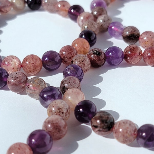 Super 7 Bracelet Super Seven Crystal Amethyst Cacoxenite Clear Quartz Geothite Rutile Smoky Quartz Lepidocrocite Super 7 Jewelry Bracelet