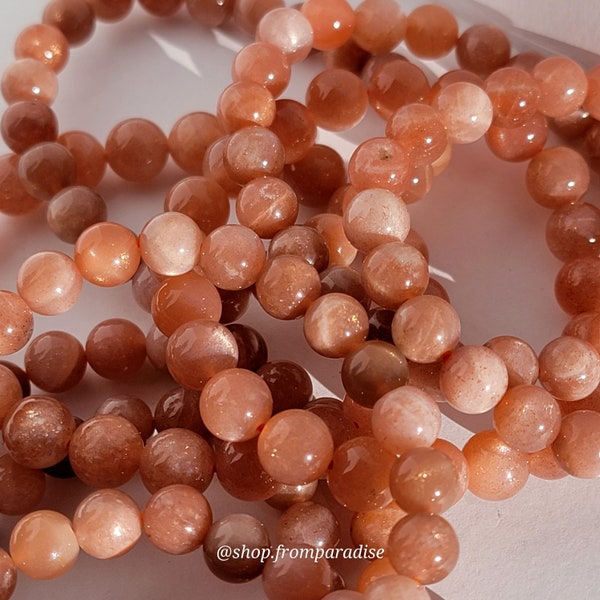 Peach Moonstone + Sunstone Crystal Bracelet - Moonstone - Handmade Jewelry