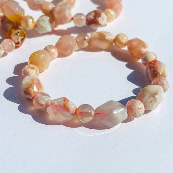 Handmade Pink Flower Agate Crystal Bracelet - image 7