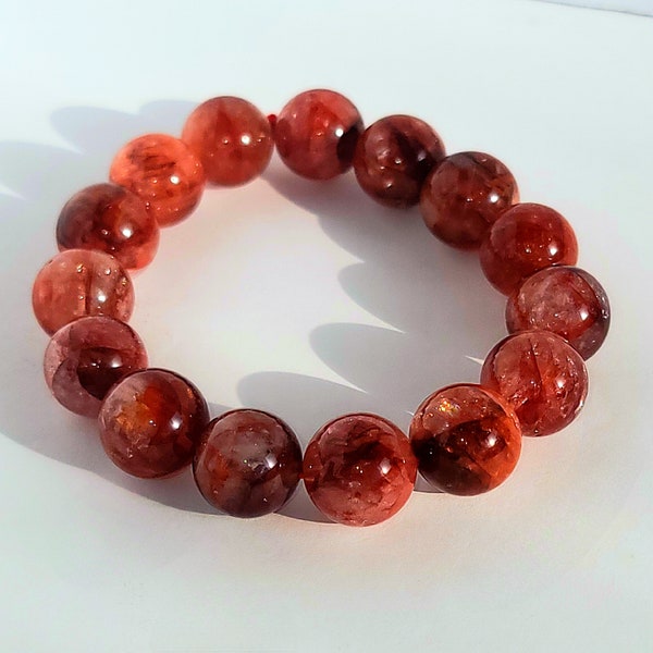 Luxurious High Quality Fire Quartz Red Hematoid Crystal Bracelet Rainbow Hematoid Fire Quartz Handmade Minimalist Jewelry Gift Red Quartz