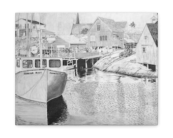 Peggy's Cove, Nova Scotia - Pencil drawing on gallery wrapped canvas