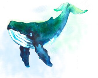 Printable whale AI watercolor wall art