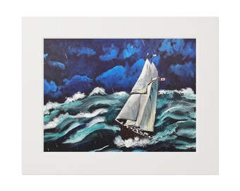 BlueNose II op een stormachtige zee - Print op papier