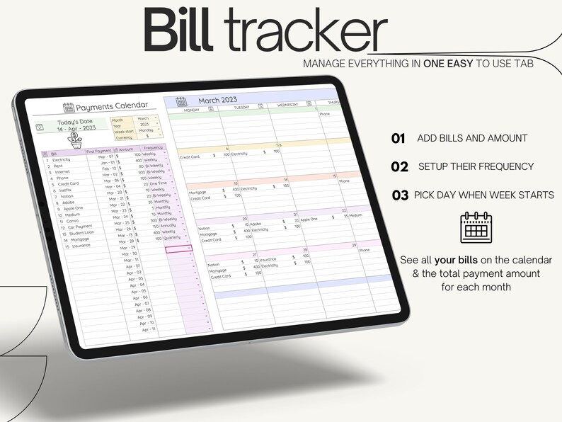 Bill Tracker Bill Calendar Debt Tracker Bill Calendar Etsy