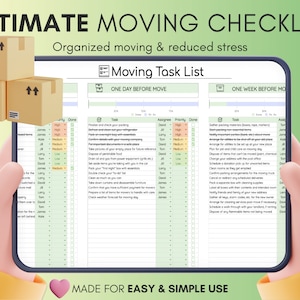 Moving Checklist • Moving Planner  • Moving Binder • Moving List • Declutter Planner • Google Sheets Template