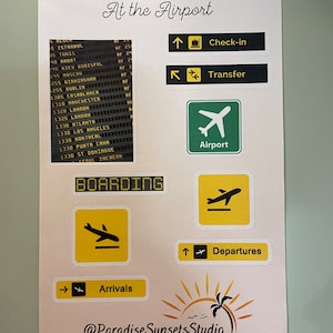 At The Airport Sticker Sheet, Travel Stickers, Bullet Journal Stickers, Scrapbook Stickers.