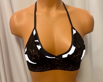 Cow Print Bralette Style Lace Top