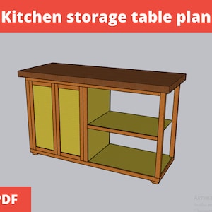 May include: A wooden kitchen storage table plan with two doors and two shelves. The doors are made of wood with a yellow grid pattern. The shelves are made of wood with a yellow surface.
