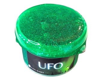 UFO clear greenglitter slime- green apple scent