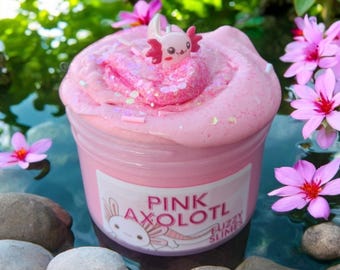 pink axolotle fluffy slime texture scented like strawberry lime