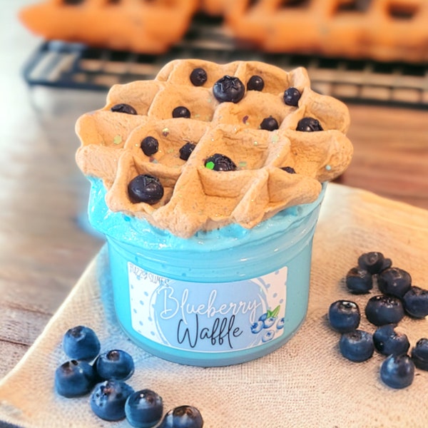 Blueberry Waffle - Fluffy Slime Blue Charms Clay Butter