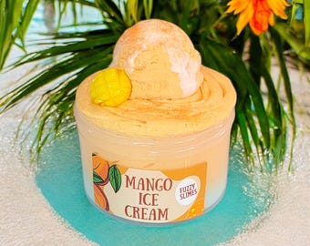 Mango Ice Cream and wax clay diy slime, Fuzzy slimes, mango scented