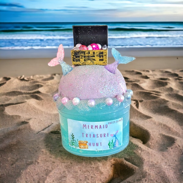 Mermaid Treasure Hunt Slime, Blue, Treasure, chest, pirate, water, ocean, beach, Clear, Slime, Clay, Bingsu Beads, mystery, surprise