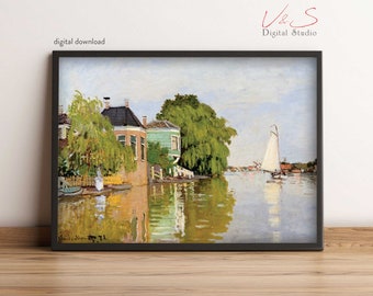 Digitaler Download Kunst von Claude Monet Häuser an der Achterzaan Landschaft Gemälde Druck zu Hause