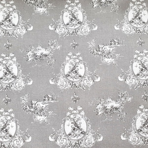 cupón 72x50 Tela Toile de Jouy Tiempo de secretos (gris fd)