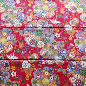 Tela japonesa cupon 55x49cm origami flor roja tambor 97 [HANAMODAN]