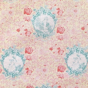 cupón 72x50 Tela Toile de Jouy Ángeles florales (fondo verde rosa crema)