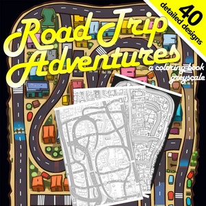 Aventuras en un viaje por carretera: Un libro para colorear con mapas de dibujos animados IMPRIMIBLE: 40 mapas coloridos y detallados de tierras, países y ciudades imaginarios