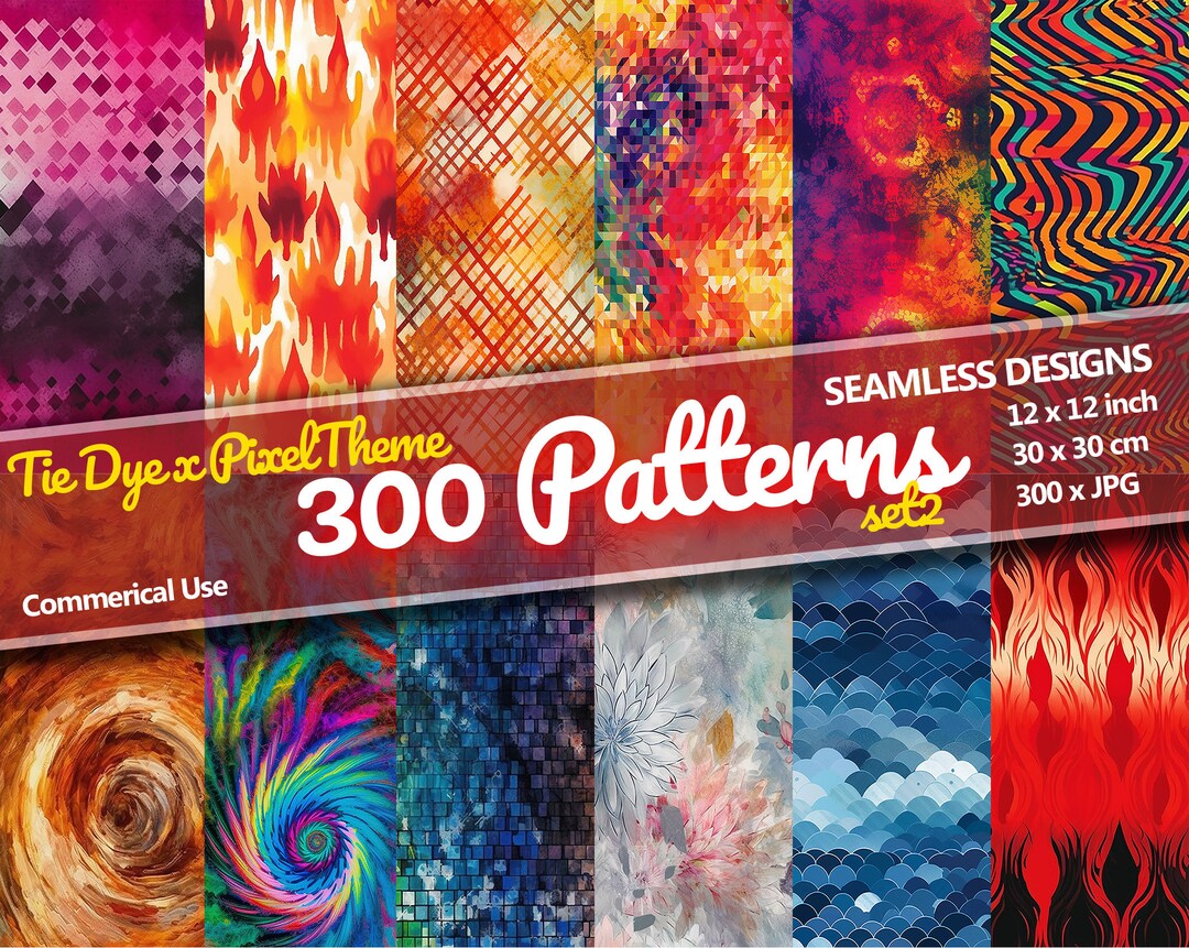 DIGITAL Paper Tie Dye X Retro Pixel Patterns 300pack SET2 Assorted