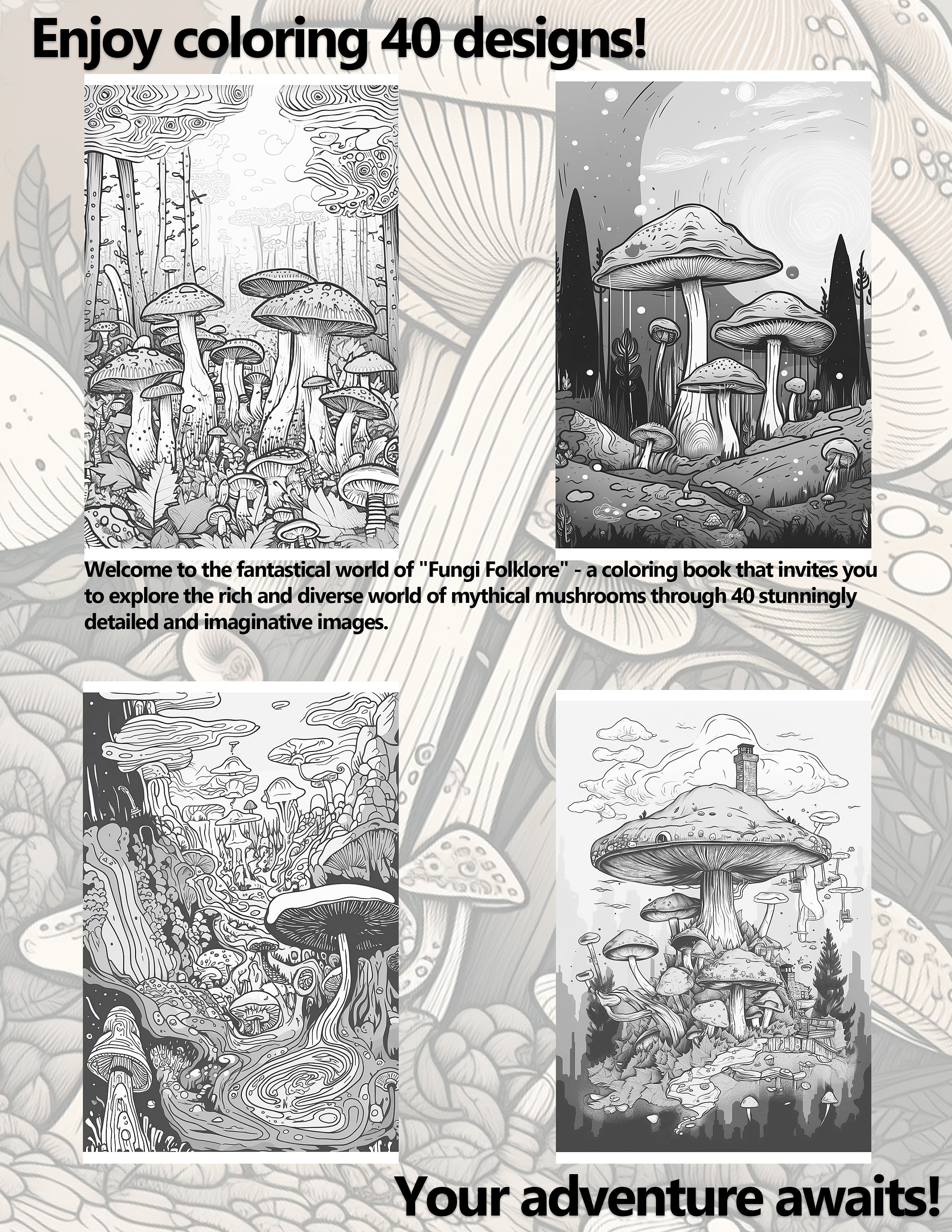 Fungi Folklore: A Printable Magical and Mystical Coloring Book of ...