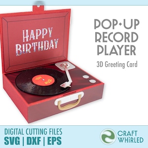 Carte pop-up 3D pour tourne-disque pop-up | Fichier de coupe carte 3D SVG, DXF, EPS | Bricolage Silhouette Cricut