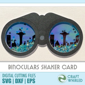 abanador dos binóculos cartão comemorativo | Arquivo de corte de cartão Shaker SVG, DXF, EPS | Silhueta Cricut DIY