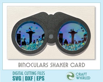Binoculars Shaker Card | SVG, DXF, EPS Shaker Card Cut File | Cricut Silhouette DiY