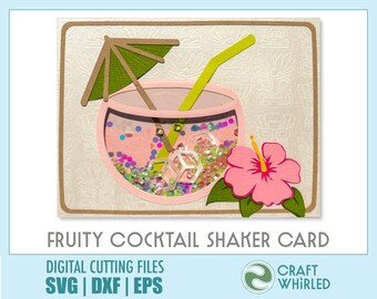 Summer Cocktail Shaker Card SVG | Hibiscus, Umbrella (Digital Download)