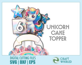 Unicorn Cake Topper | SVG, DXF, EPS Cut Files | Cricut Silhouette DiY