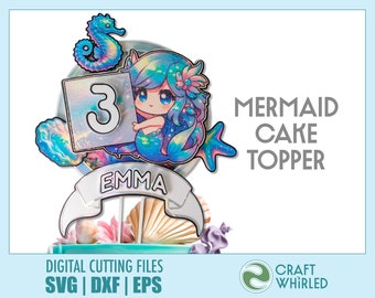 Mermaid Cake Topper | SVG, DXF, EPS Cut Files | Cricut Silhouette DiY