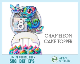 Chameleon Cake Topper | SVG, DXF, EPS Cut Files | Cricut Silhouette DiY