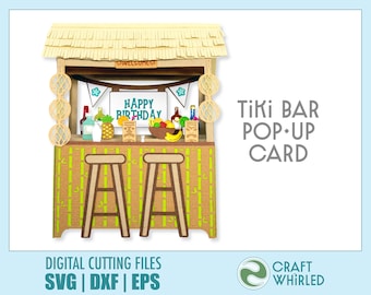 Tiki Bar Pop-up Card | SVG, DXF, EPS 3D Card Cut File | Cricut Silhouette DiY