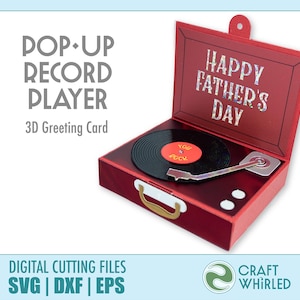 Cartão de Dia dos Pais com toca-discos pop-up | Arquivo de corte de cartão 3D SVG, DXF, EPS | Cricut Silhouette DIY