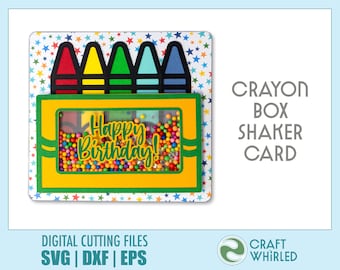 Crayon Box Birthday Shaker Card SVG Cut File (Digital Download)