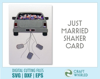 Just Married Shaker Card SVG DXF EPS | Limo with Cans Cut File (Digital Download)