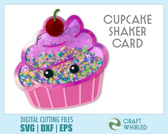 Cupcake Shaker Card SVG | DIY Greeting Card Template (Digital Download)