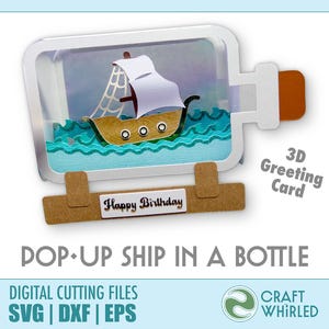 Carte pop-up Expédier dans une bouteille | Fichier de coupe carte 3D SVG, DXF, EPS | Bricolage Silhouette Cricut
