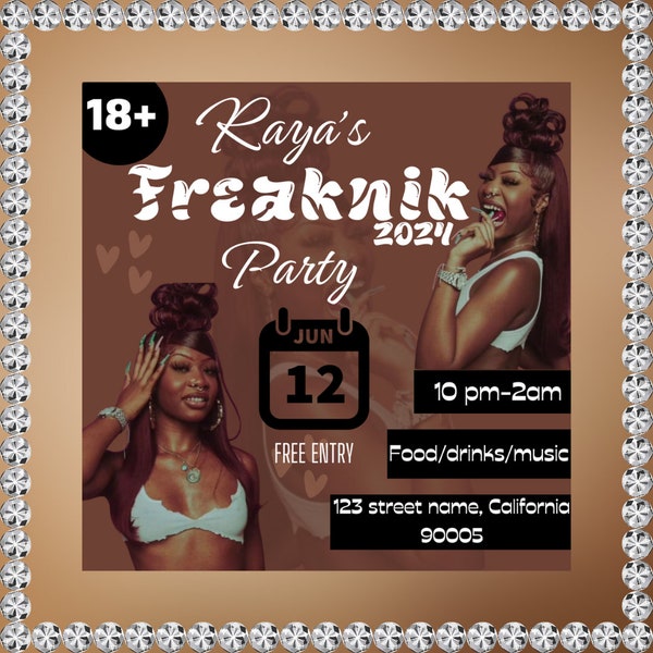 Editable Freaknik Birthday Party, Premade Template Flyer, Birthday Party, diy, Freaknik,Party Invitation Flyer