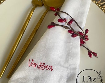 White Embroidered Custom Cotton Napkins Personalised Napkins, Perfect For all occasions   *BUY 6 GET 1 FREE*