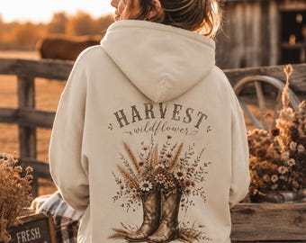 Sweatshirt mit Wildblumen-Erntemotiven, Western-Cowgirl-Hoodie, Herbst-Western-Sweatshirt, Country-Girl-Hoodie, Vintage-Herbst-Hoodie, gemütliche Western-Kleidung