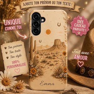 Personalized Western Phone Case Custom Name Cowgirl Phone Cover Desert Wildflower Cactus Case Neutral Western Aesthetic Gift for Her