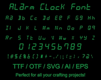 Alarm Clock Font | ttf | otf | svg | eps | silhouette | circuit | crafting | gifts | handmade | word