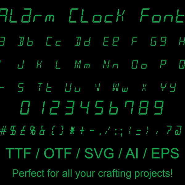 Alarm Clock Font | ttf | otf | svg | eps | silhouette | circuit | crafting | gifts | handmade | word