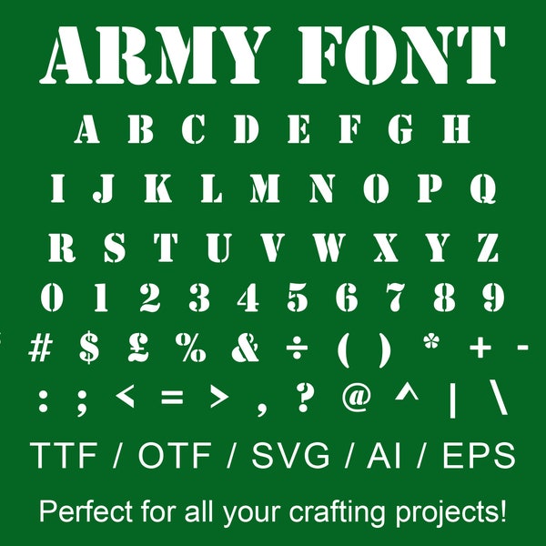 Army Military Font | ttf | otf | svg | eps | silhouette | circuit | crafting | gifts | handmade | word