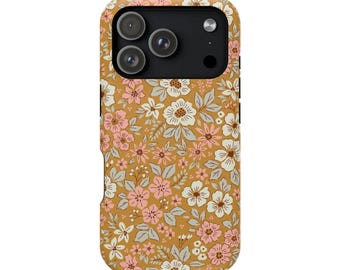 Capa magnética para iPhone Magsafe inspirada no estilo floral Liberty, com design rústico neutro.