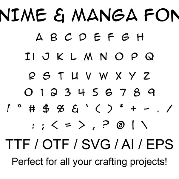 Anime Manga Font | ttf | otf | svg | eps | silhouette | circuit | crafting | gifts | handmade | word | manhwa