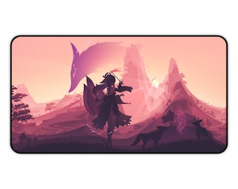 Genshin Impact Desk Mat | Yae Miko Extended Gaming Mousepad | Inazuma Kitsune Anime PC Decor | XXL Keyboard Playmat